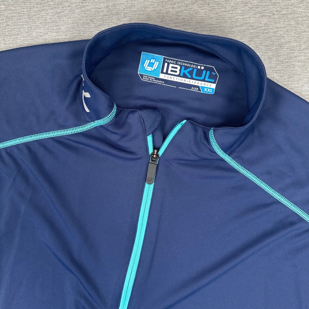 IBKUL 1/4 Zip Pullover Mens XXL Navy Blue Teal Long Sleeve Performance Top Golf
